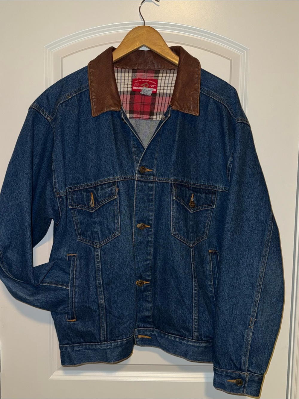 Vintage Marlboro Denim Jacket with Brown Leather Collar